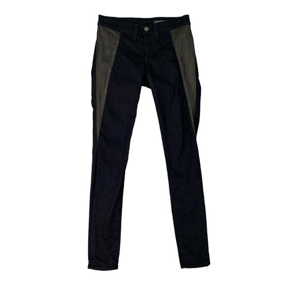 Rag & Bone Pop Jegging Women 25 Midnight Denim Lamb Leather Panel Stretch Skinny - Picture 1 of 13